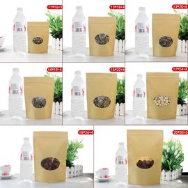 Resealable k Brown Kraft Paper Standing Up Pouches With Clear Oval Round Window supplier