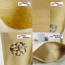 Resealable k Brown Kraft Paper Standing Up Pouches With Clear Oval Round Window supplier