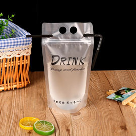 Custom clear transparent reusable and disposable plastic stand up drinking fruit juice packing pouch bag with straw supplier