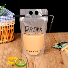 Custom clear transparent reusable and disposable plastic stand up drinking fruit juice packing pouch bag with straw supplier