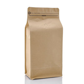 Eco friendly specialty kraft paper flat bottom one way valve ziplock box pouch coffee bag for 250g 500g 1kg supplier