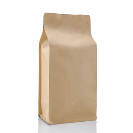 Eco friendly specialty kraft paper flat bottom one way valve ziplock box pouch coffee bag for 250g 500g 1kg supplier