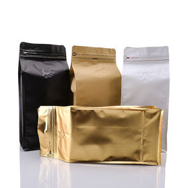 Eco friendly specialty kraft paper flat bottom one way valve ziplock box pouch coffee bag for 250g 500g 1kg supplier