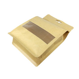 Food grade material ziplock flat bottom kraft paper bag with clear window and notch supplier