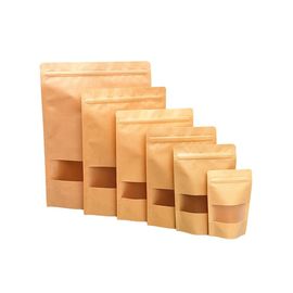 Recyclable kraft paper ziplock food plastic packaging bag with clear window supplier