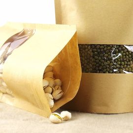 Ziplock Brown White Kraft Craft Paper Standing Up Pouches Food Packaging Zipper Bags With Window supplier