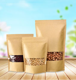 Ziplock Brown White Kraft Craft Paper Standing Up Pouches Food Packaging Zipper Bags With Window supplier