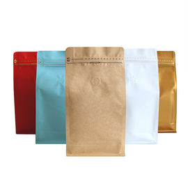 Coffee Bean Food Packaging Resealable Eight Side Sealing Flat Bottom Stand UP Zipper Bag With Valve supplier