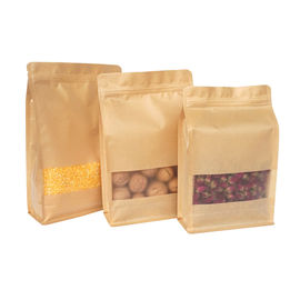 Flat Bottom Clear Window Food Package Brown Kraft Paper Bag for Snack supplier