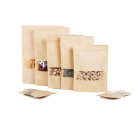 Brown Kraft Paper Stand Up Pouches With Clear Transparent Front Window Zipper Doypack Resealable Ziplock Packaging Bag supplier