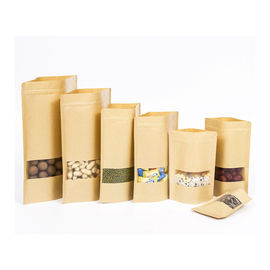 Brown Kraft Paper Stand Up Pouches With Clear Transparent Front Window Zipper Doypack Resealable Ziplock Packaging Bag supplier