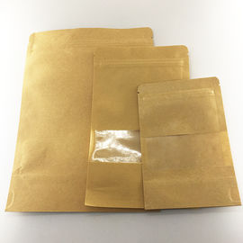 Food Grade Kraft Paper Stand Up Zipper Pouches With Clear Window For Food Packaging supplier