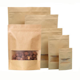 Food Grade Kraft Paper Stand Up Zipper Pouches With Clear Window For Food Packaging supplier