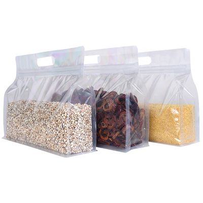 clear plastic Snack Zipper bag eight sides seal Zipper Block Square Flat Bottom Pouch supplier