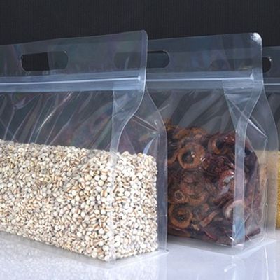 clear plastic Snack Zipper bag eight sides seal Zipper Block Square Flat Bottom Pouch supplier