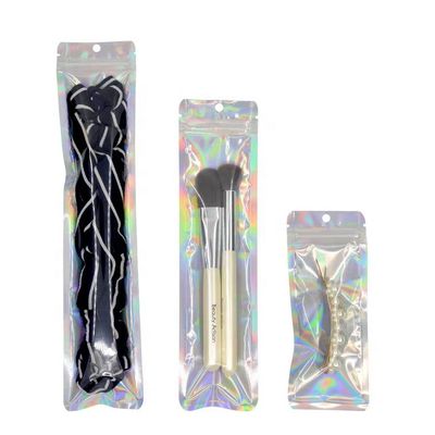 One Side Clear One Side Holographic Cosmetic Tools Brush Packaging Mylar Ziplock Bag supplier