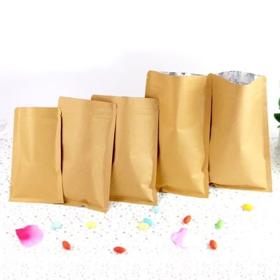 7*10 Eco-friendly Custom logo printing packaging three sides heat seal bag brown kraft paper bags for food supplier