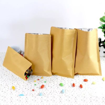 7*10 Eco-friendly Custom logo printing packaging three sides heat seal bag brown kraft paper bags for food supplier