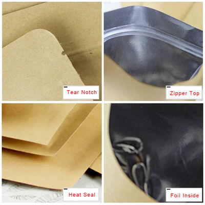 7*10 Eco-friendly Custom logo printing packaging three sides heat seal bag brown kraft paper bags for food supplier