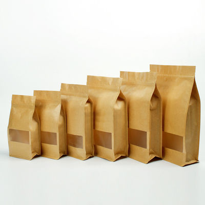 Custom food grade Biodegradable recycle brown zipper stand up kraft paper bag for coffee bean cookie storage supplier