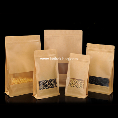 custom logo clear window pouches ziplock Stand-up bags packaging Brown kraft paper bags supplier