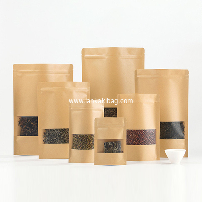 custom logo clear window pouches ziplock Stand-up bags packaging Brown kraft paper bags supplier