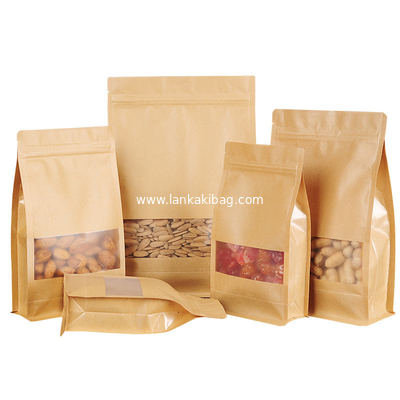 custom logo clear window pouches ziplock Stand-up bags packaging Brown kraft paper bags supplier