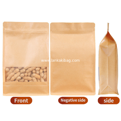 custom logo clear window pouches ziplock Stand-up bags packaging Brown kraft paper bags supplier