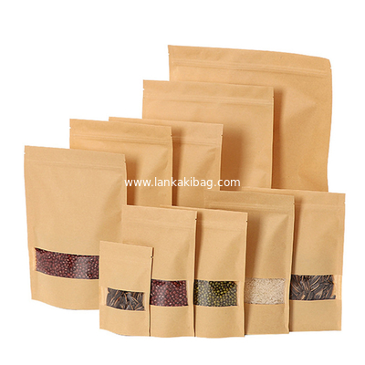 custom logo clear window pouches ziplock Stand-up bags packaging Brown kraft paper bags supplier