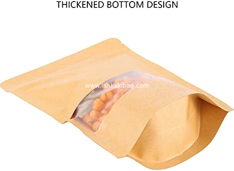 Kraft Paper Stand Up Bags with Clear Window, Grade Kraft Paper Resealable, Food Packaging Kraft Ziplock Bags supplier