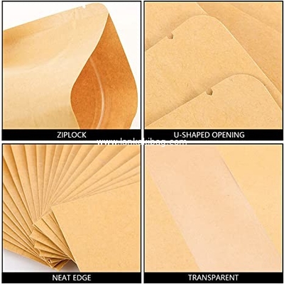 Kraft Paper Stand Up Bags with Clear Window, Grade Kraft Paper Resealable, Food Packaging Kraft Ziplock Bags supplier