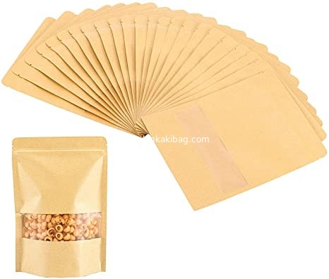 Kraft Paper Stand Up Bags with Clear Window, Grade Kraft Paper Resealable, Food Packaging Kraft Ziplock Bags supplier