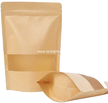 Kraft Paper Stand Up Bags with Clear Window, Grade Kraft Paper Resealable, Food Packaging Kraft Ziplock Bags supplier