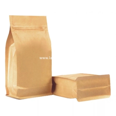 Custom Aluminum foil Flat Bottom Stand up pouch Kraft Paper Plastic coffee bag zipper bag zip lock bag with valve supplier