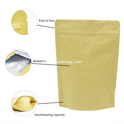 Custom Logo Kraft Paper Bag Pouch Brown Stand Up Zipper Bag With Aluminium Foil supplier