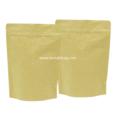 Custom Logo Kraft Paper Bag Pouch Brown Stand Up Zipper Bag With Aluminium Foil supplier